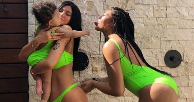 Kylie Jenner and daughter Stormi Webster twin in similar swimsuits and make for the perfect beach babes