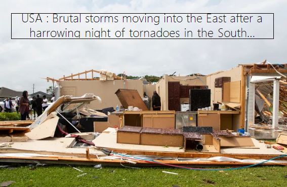 USA Brutal storms moving into the East after a harrowing night of tornadoes in the South leaves 18 dead