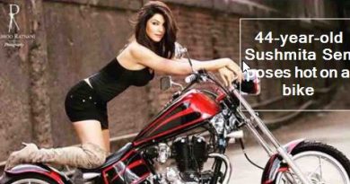 44-year-old Sushmita Sen poses hot on a bike