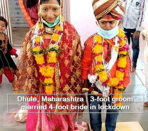 Dhule, Maharashtra - 3-foot groom married 4-foot bride in lockdown