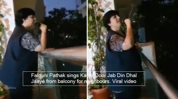 Falguni Pathak sings Kahin Door Jab Din Dhal Jaaye from balcony for neighbours.