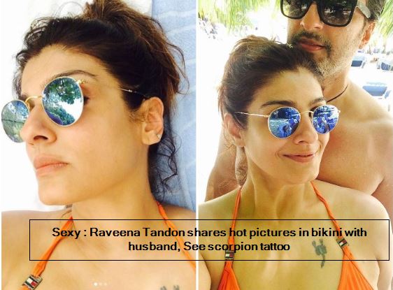 Sexy - Raveena Tandon shares hot pictures in bikini with husband, See scorpion tattoo