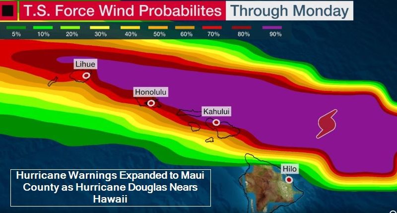 Hurricane Warnings Expanded to Maui County as Hurricane Douglas Nears Hawaii