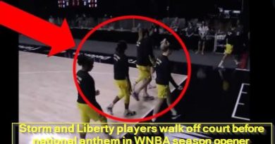 Storm and Liberty players walk off court before national anthem in WNBA season opener