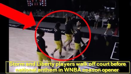 Storm and Liberty players walk off court before national anthem in WNBA season opener
