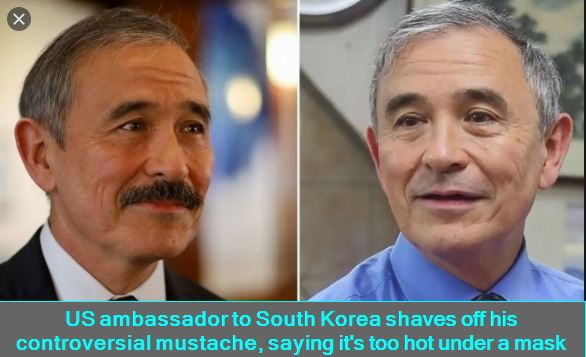 US ambassador to South Korea shaves off his controversial mustache, saying it's too hot under a mask Harry harris