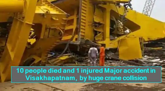 A crane collapses at Hindustan Shipyard Limited in Visakhapatnam Andhra Pradesh