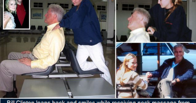 Bill Clinton leans back and smiles while receiving neck massage from Epstein victim, 22, in never-before-seen photos during trip on pedophile's plane to Africa in 2002