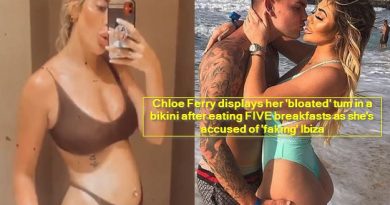 Chloe Ferry displays her 'bloated' tum in a bikini after eating FIVE breakfasts as she's accused of 'faking' Ibiza