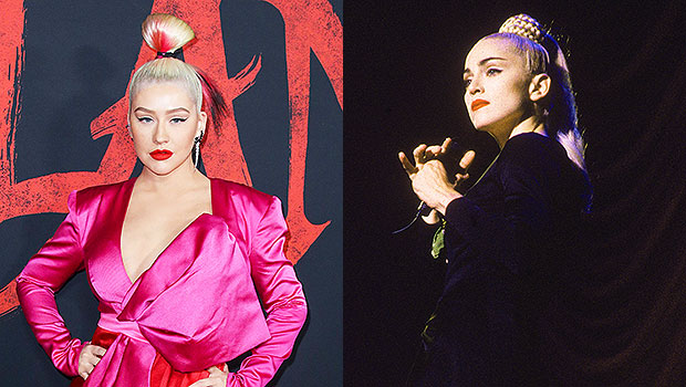 Christina Aguilera Channels Madonna’s ‘Blonde Ambition’ Look With Ponytail & Black Jacket — See Pics