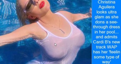 Christina Aguilera looks ultra glam as she dons a see-through dress in her pool... and admits Cardi B's new track WAP has her 'feelin some type of way'