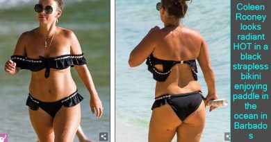 Coleen Rooney looks radiant HOT in a black strapless bikini enjoying paddle in the ocean in Barbados