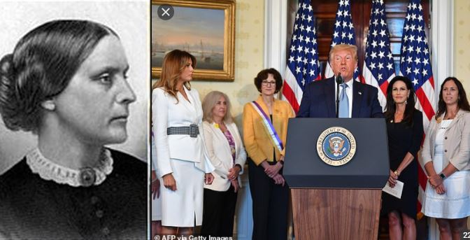 Donald Trump pardons female suffrage leader Susan B. Anthony who was convicted o
