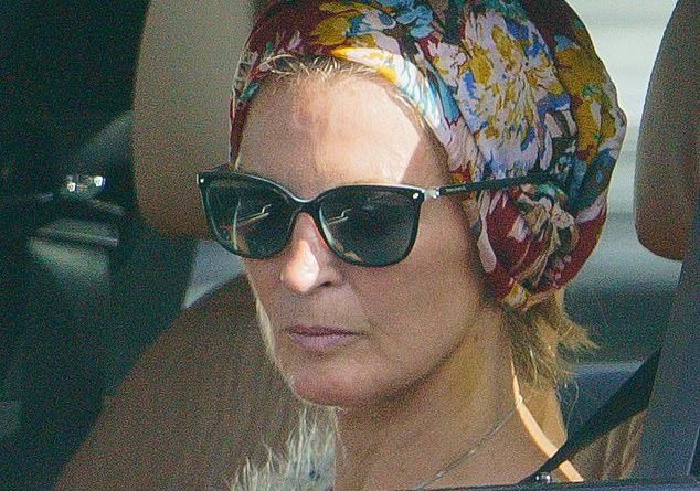 Spotted: Gillian Taylforth, 65, wore shades and a floral head scarf as she was seen out for the first time since Dave Fairbairn, 64, was shot at point blank range
