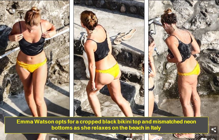 PICTURES: Emma Watson opts for a cropped black bikini top and mismatched ne...