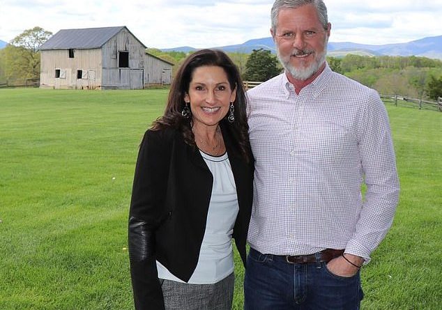 A former Liberty University student who played in a band with Becki Falwell¿s son claims she performed oral sex on him and pursued him on Facebook for months when he was 22. Jerry Falwell Jr and his wife Becki above on their Virginia farm