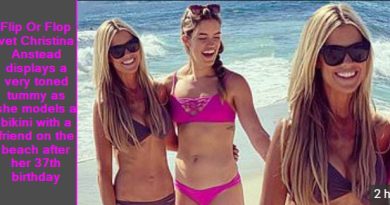 Flip Or Flop vet Christina Anstead displays a very toned tummy as she models a bikini with a friend on the beach after her 37th birthday