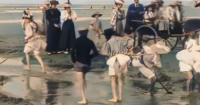 The film from 1896 has been restored to full colour. It shows some Victorian parents and children on an un-named beach. The clip was stored in the French archives