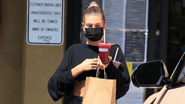 Hailey Baldwin Perfects The Cycling Shorts Trend With Matching Crop Top As She Grabs Juice