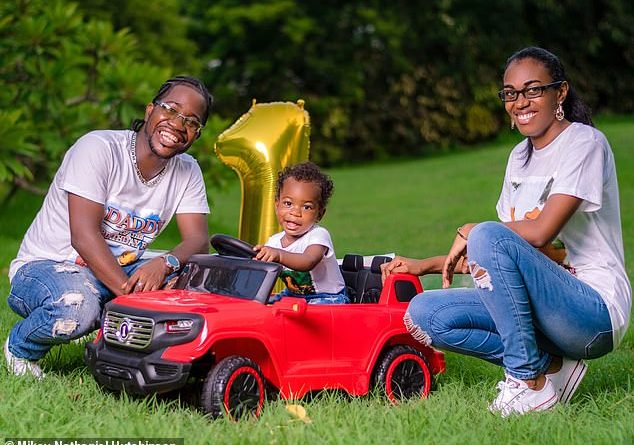 Mikey, celebrating his first birthday in August this year, with parents Rena Nathaniel, 32, an instructional design manager and Mikey Hutchinson, 37, a journalist and program host