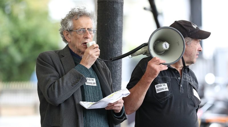 Piers Corbyn (left) the brother of former Labour Party leader Jeremy Corbyn, speaking at a Stop New Normal protest at Portobello Green in London on Sunday