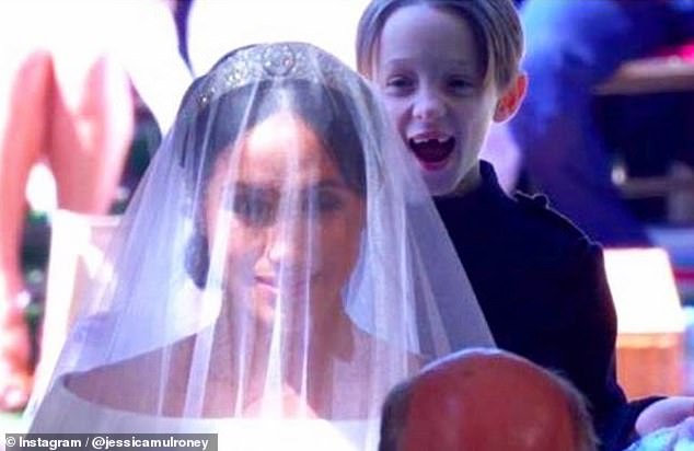Jessica Mulroney, 40, from Toronto, shared a snap of one of her twin sons, Brian, at Meghan Markle