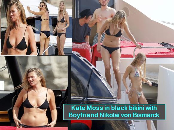 Kate Moss, 46, shows off her incredible figure in tiny black bikini as she enjoys day on luxury yacht with daughter Lila-Grace, 17 and boyfriend Nikolai von Bismarck, 33, in Ibiza