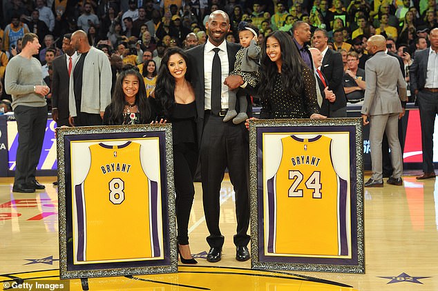 Kobe Bryan (center), who would have turned 42 on Sunday, died along with his 12-year-old daughter Gianna (far left) and seven others in a helicopter crash along the California coast in January. Furthermore, Monday marked an unofficial holiday in Bryant