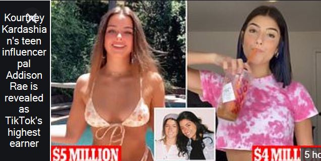 Kourtney Kardashian's teen influencer pal Addison Rae is revealed as TikTok's hi