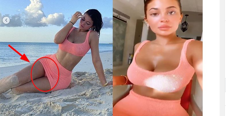 Kylie Jenner poses from beach accidentally showing her underwear in hot pink crop top and skirt a throwback pic