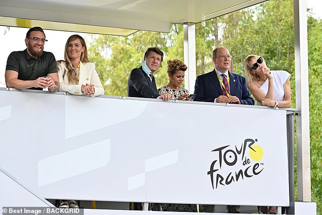 Conor McGregor, 32, and his girlfriend Dee Devlin, 32, were joined by Princess Charlene, 42, and Prince Albert, 62, in a box to observe the launch of the Tour de France in Nice yesterday