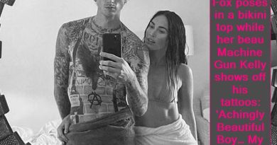 Megan Fox poses in a bikini top while her beau Machine Gun Kelly shows off his tattoos 'Achingly Beautiful Boy… My heart is yours'