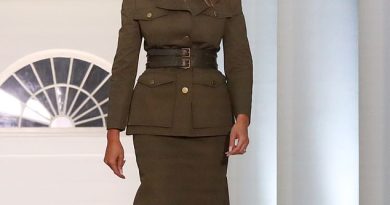 First lady Melania Trump (pictured), 50, donned an Alexander McQueen military-style jacket at the second night of the Republican National Convention