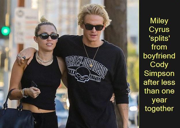 Miley Cyrus 'splits' from boyfriend Cody Simpson after less than one year together