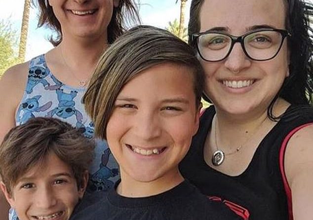 Jenni, 37, (right) and Sarah Barrett, 38, (left)  tied the knot 15 years ago, they remain happily married and devoted to their children, Morgan, 13, (centre) and Toby, 11, (left)