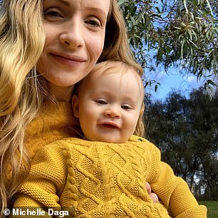 A Melbourne mum has written an honest open letter about the realities of being a mum to a one-year-old during COVID-19 lockdown (Michelle Daga pictured with her son)