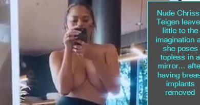 Nude Chrissy Teigen leaves little to the imagination as she poses topless in a mirror... after having breast implants removed