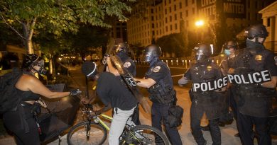 Protests continued Sunday night in Washington DC, with videos emerging online of protesters clashing with police in the street and shining lights into the homes of residents chanting, ‘Are you home, get into the street