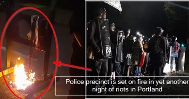 Police precinct is set on fire in yet another night of riots in Portland