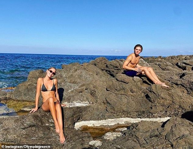 Must be nice: Princess Olympia has been living it up in Greece for the past month, and today hung seaside with her family in a black bikini