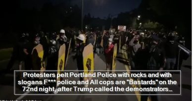 Protesters pelt Portland Police with rocks and with slogans fuck police and All cops are Bastards on the 72nd night, after Trump called the demonstrators 'lawless rioters'