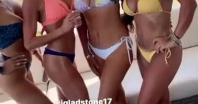 Looking good! Teresa Giudice, far right, modeled a yellow string bikini this weekend while in Mantoloking, a borough in Ocean County, New Jersey