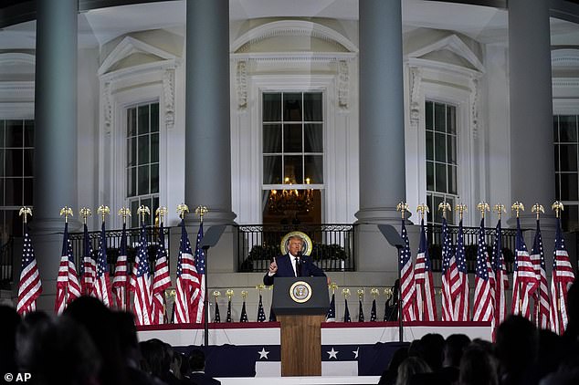 Portico: The president gave himself all the trappings of the presidency for his speech - angering Democrats and blowing throw precedent by delivering it in front of the White House