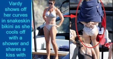 Rebekah Vardy shows off her curves in snakeskin bikini as she cools off with husband jamie