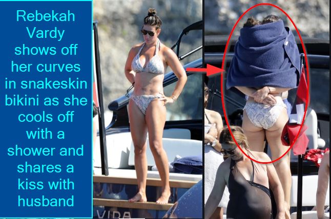 Rebekah Vardy shows off her curves in snakeskin bikini as she cools off with husband jamie