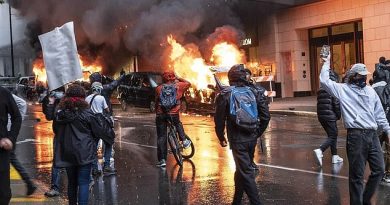People caught rioting during large protests could be stripped of their federal unemployment benefits and be forced to pay an order of restitution to police under a new bill proposed by a Republican Congressman. Pictured: Rioters setting fire to vehicles in Seattle on May 30