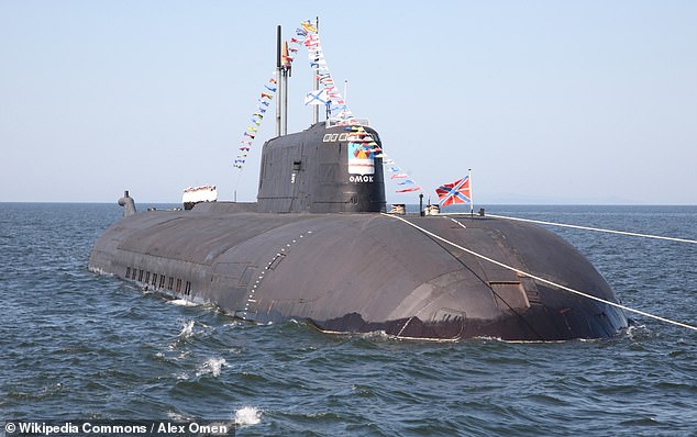 The Russian nuclear submarine Omsk is seen in a file photo. The submarine surfaced in international waters near Alaska on Thursday, US military officials confirmed