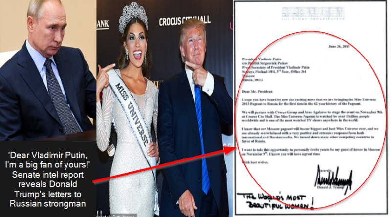 Senate intel report reveals Donald Trump's letters to Russian strongman praising him and begging him to come to Miss Universe - and how Ivanka sat behind his desk