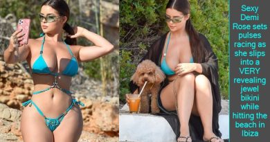 Sexy Demi Rose sets pulses racing as she slips into a VERY revealing jewel bikini while hitting the beach in Ibiza