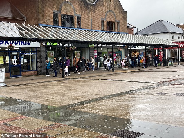 Stressed-out parents have been stuck in eight-hour queues this week as they rushed to buy last-minute school uniforms ahead of the start of term. Pictured: Lines in Eastleigh, Hampshire